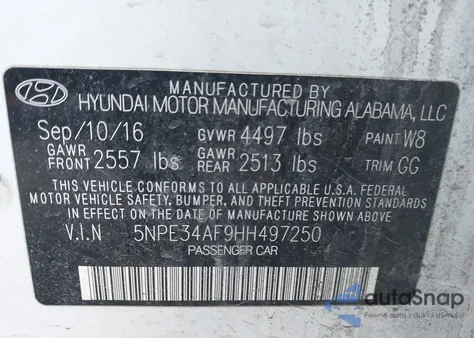 2017 Hyundai Sonata Sport из США, поврежденный, VIN 5NPE34AF9HH497250